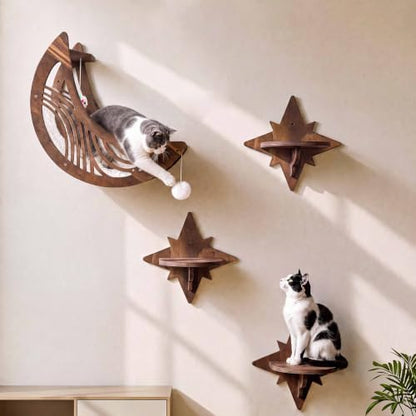 Moon & Star Cat Wall Shelves, Modern Cat Wall Furniture for Indoor Cats - Image 5