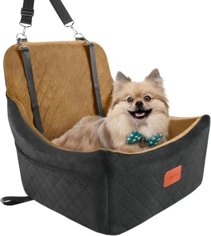 Lealchum Dog car seat for Medium Dogs,Easy to Install with Adjustable Straps,Anti Slip Bottom pet car Bed,Fully Detachable and Washable pet Travel Bed (Black/Coffee, Medium) by Lealchum