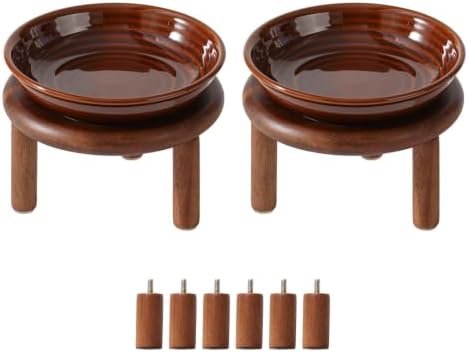 Havniva Elevated Cat Bowls, Ceramic Cat Bowl with Wood Stand, Wide Opening by Havniva