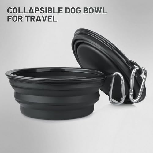 Large Dog Bowl Pet Collapsible Bowls, 2 Pack Collapsible Dog Water Bowls for Cats Dogs, Portable Pet Feeding Watering Dish for Walking Parking Traveling with 2 Carabiners (Large, Black+Black) - Image 4