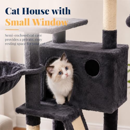 Hey-brother Cat Tree Tower with Padded Platform Bed, Hammock, MPJ019-SG - Image 6