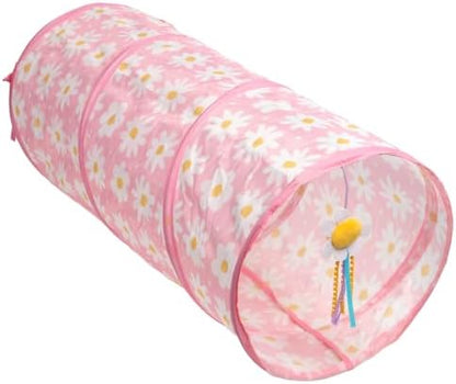 Catstages Tunnel Toy for Indoor Cats, Collapsible Hide & Play Tube with Plush Catnip Toy, Pink Daisy, 28” by Catstages