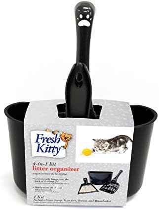 Fresh Kitty 4-in-1 Litter Box Organizer Cleanup Kit – Cat Litter Box Cleaning Supplies – Sweeper & Dustpan, Scooper, Storage Caddy, Black - Image 2