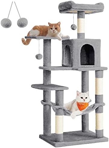 Feandrea Cat Tree, 54.2-Inch Cat Tower, Multi-Level Condo, Light Gray by FeandreabySONGMICSHOME
