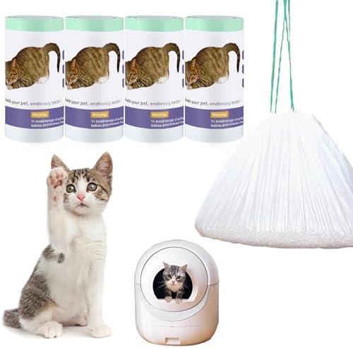 100 Count Self Cleaning Cat Litter Box Liner Bags Compatible with Automatic Cat Litter Box, Thick Heavy Duty Drawstring Replacement Waste Drawer Liners-25.2" x 11.8" by Mooydee