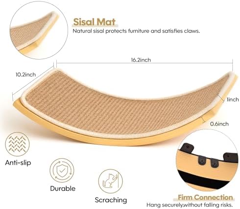 Cat Wall Shelves, Cat Window Perches with Curved Bed & 2 Sisal Mat Steps - Image 3