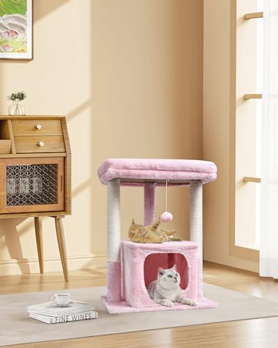 SYANDLVY Pink Cat Tree for Indoor Cats Large Adult, 27" Activity Tower - Image 2