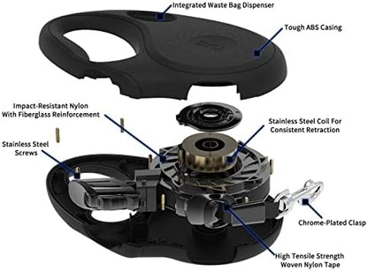 TUG Oval 360° Tangle-Free Retractable Dog Leash with Integrated Waste Bag Dispenser (Medium, Black) - Image 3