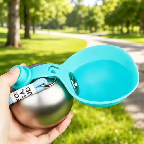 2 in 1 Portable Dog Water Bottle,10oz Stainless Steel Travel Dog Water Dispenser with Bowl，No-Spill Puppy Water Bottle for Pets Outdoor,Walking and Hiking Small,1 Pack Blue. - Image 2