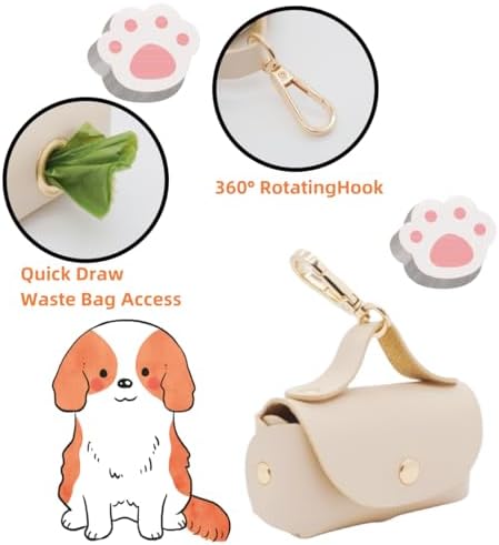 Leather Poop Bag Holder Dispenser for Leash, Portable and Reusable Dog Poop Bag Dispenser, Dog Bag Holder for Walking, Outdoor, Travelling (Beige) - Image 2