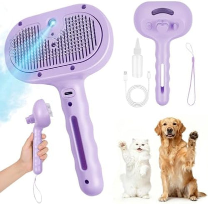 Dog Cat Steam Brush with UV Light,3 in 1 Release Button Self-Cleaning Grooming Brush for Pets Cats Dogs,Hair Massaging Shedding for Small Animals Long Short Haired - Purple by CORNNPET