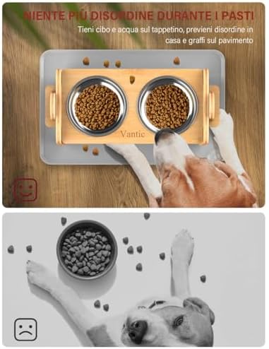 Vantic Elevated Dog Bowls with Mat, Adjustable Bowl Stand Small, Natural - Image 5