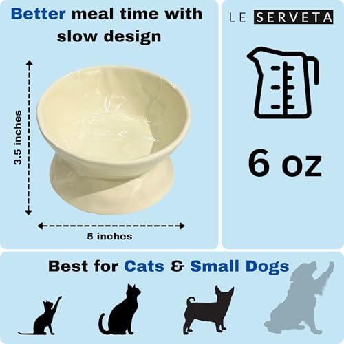 Ceramic Raised Cat Bowl, Elevated Pet Food Bowl for Small Dog, Cute Cat Dish Tilted, Whisker Fatigue, Wrinkle Texture (Yellow) - Image 2