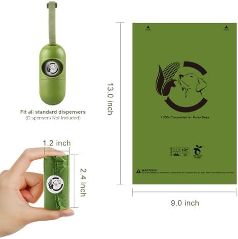 Certified Home Compostable Dog Poop Bags, 270 Plant Based Bags (18 Rolls) - Image 2