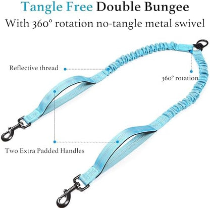 iYoShop Double Dog Leash with 3 Extra Traffic Handles, 15-120 lbs, Blue - Image 3