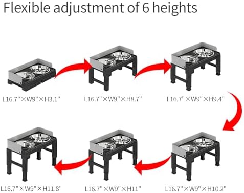 PAKEWAY Elevated Dog Bowls with Stainless Steel Slow Feeder Bowl for Medium and Large Dogs, Spill-Proof Tiltable Dog Feeder with 2 Bowls, 6-Height Adjustable Raised Dog Bowl Stand - Image 4