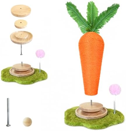Carrot Cat Scratching Post and Wall Mounted Scratching Mat, Cute Tall Scratching Post,Indoor Nature Sisal Cat Scratcher for Cats and Kittens - Image 3