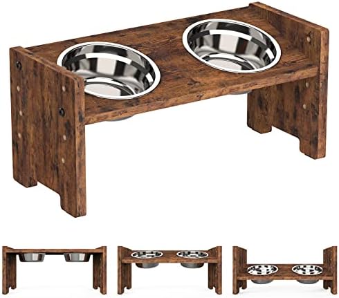 Vantic Elevated Dog Bowls, Raised Bowl Stand Adjustable Small, Rustic Brown by Vantic