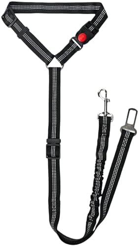 Heavy Duty Dog Seat Belt, 2-in-1 Chew Proof Car Harness with Bungee Tether by IMNEXT2U