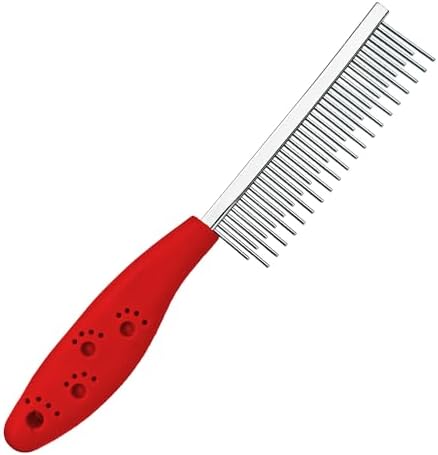 Dog or Cat Comb Grooming with Short and Long Teeth Dematting Knots Tangles Remover Combs Detangler Tool Suitable for Dogs Cats Poodle HorseStainless Steel Pin (Red) by SPDTECH