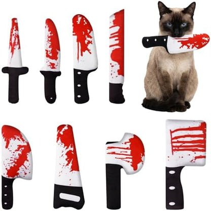 ZooZoo 8PCS Halloween Cat Catnip Toys, Assorted Shapes Plush Set with Crinkle Paper, Durable Bite-Resistant Fabric, Funny Catnip Cat Chew Toys, Interactive Play for Battling, Biting, Chasing (Knives) by ZooZoo