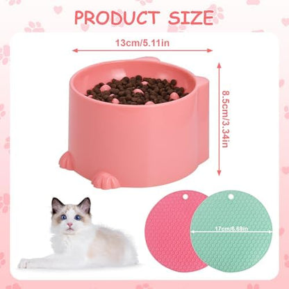 2 Pcs Raised Slow Feeder Cat Bowl, Plastic Elevated Cat Slow Feeder Bowl with Anti-Skid Mat, Raised Slow Cat Feeder for Dry and Wet Food (Green＆Pink) - Image 2