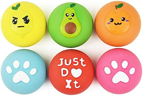 Squeaky Dog Toys, Soft Latex Rubber Squeaky Dog Ball for Small Dogs Puppies, Cute Bounce Squeak Toys Balls with Funny Cute Face by Pawdoer