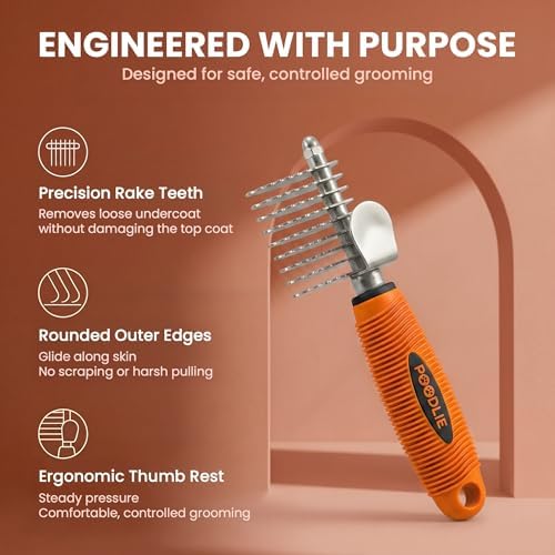 Poodle Dematting Fur Rake Comb Brush for Dogs and Cats - Long 2.5" Steel Safety Blades Metal Comb for Detangling Matted or Knotted Undercoat Hair (Orange) - Image 7