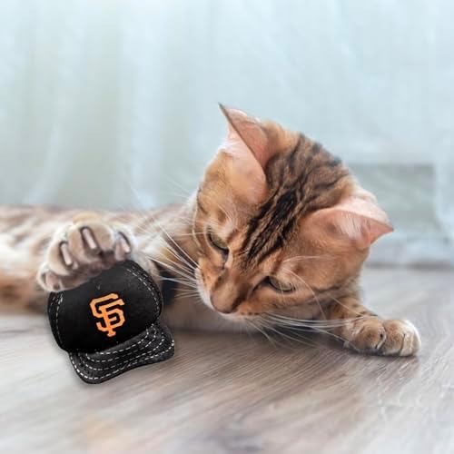 BEST PLUSH CAT TOY - MLB SAN FRANCISCO GIANTS Complete Set of 3 piece Cat Toys filled with Fresh Catnip. Includes: 1 Baseball Cap Cat Toy, 1 Baseball Cat Toy with Feathers & 1 Beer Bottle. Team LOGO - Image 2