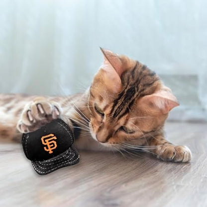 BEST PLUSH CAT TOY - MLB SAN FRANCISCO GIANTS Complete Set of 3 piece Cat Toys filled with Fresh Catnip. Includes: 1 Baseball Cap Cat Toy, 1 Baseball Cat Toy with Feathers & 1 Beer Bottle. Team LOGO - Image 2