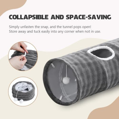 Straight Bubble Cat Tunnel for Indoor Cats 47"x12", Grey - Image 6