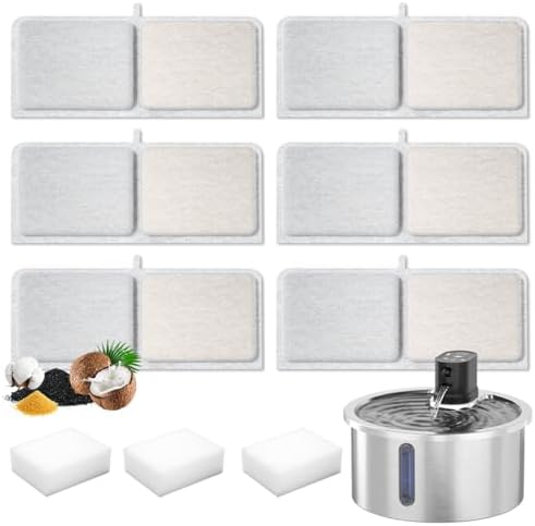 Stainless Steel Cat Water Fountain Filter(6 Filter cartridges + 3 sponges) by Jzlapro