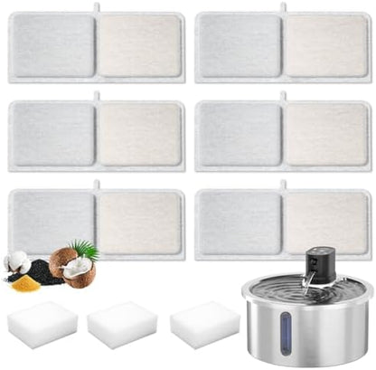 Stainless Steel Cat Water Fountain Filter(6 Filter cartridges + 3 sponges) by Jzlapro