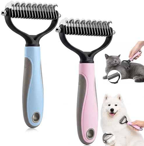 2PCS Pet Grooming Combo - Blue Deshedding Brush with Metal Comb for Detangling and Dematting Long, Matted Fur on Cats and Dogs (2PCS-B) by Unknown