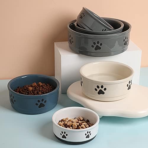 Sweejar Ceramic Dog Bowls with Paw Pattern, Dog Food Dish for Small Dogs, Porcelain Pet Bowl for Water 16 Fl Oz (White) - Image 4