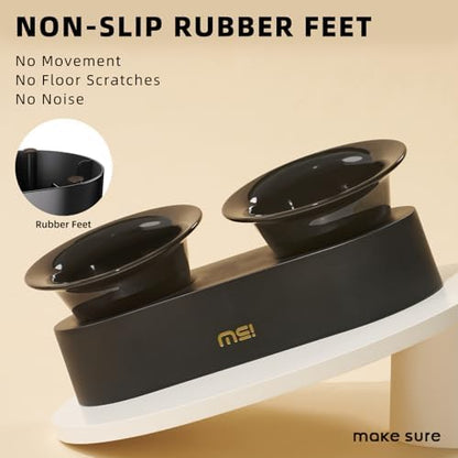 MS!MAKE SURE Raised Cat Bowls Set - Ceramic Dishes with Non-Slip Stand, 9° Tilted, Lead & Cadmium Free, for Small Dogs and Cats, 6.5" Wide - 2 x 320ML (10.8 oz), Black - Image 4