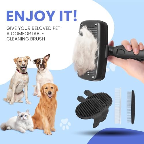 Self Cleaning Shedding Brush - 5-in-1 Professional Pet Grooming Kit Skin Friendly Grooming Tool for Dogs, Cats, and Puppies, Deshedding and Hair Removal for Long and Short Haired Pets, Black - Image 4