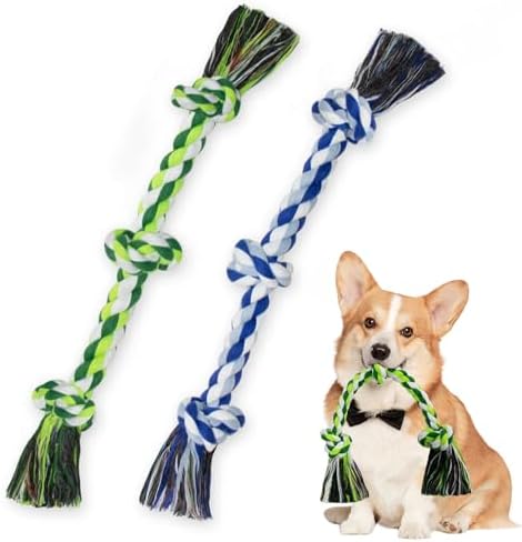 WDZZHOT [2 Pack] Dog Rope Toys, Dog Chew Toy for Medium and Small Dogs, 3 Knots Heavy Duty Puppy Rope Toy, 100% Cotton Tug of War Dog Toys for Boredom, Teeth Cleaning by WDZZHOT