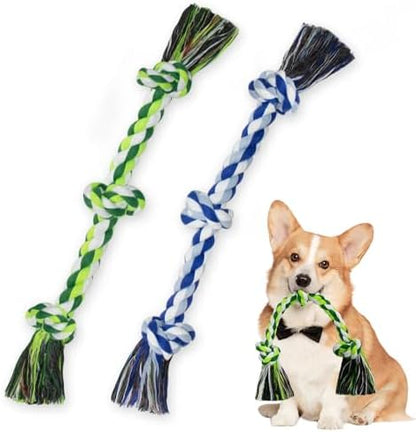 WDZZHOT [2 Pack] Dog Rope Toys, Dog Chew Toy for Medium and Small Dogs, 3 Knots Heavy Duty Puppy Rope Toy, 100% Cotton Tug of War Dog Toys for Boredom, Teeth Cleaning by WDZZHOT