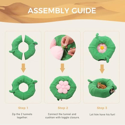 PEQULTI Flower Donut Cat Tunnel Bed Washable Plush Mat Multi for Small Pets - Image 6