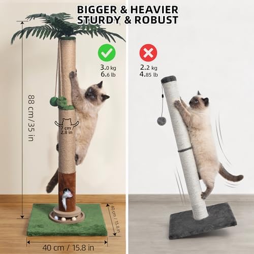 Fantasreen Cat Scratching Post 35'' Tall with Toy Mouse for Indoor Cats, Green - Image 3