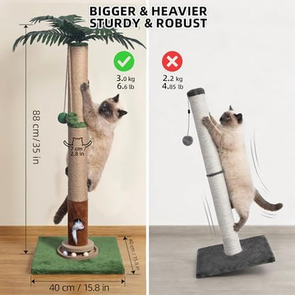 Fantasreen Cat Scratching Post 35'' Tall with Toy Mouse for Indoor Cats, Green - Image 3