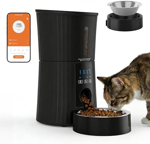 DUMOS 4L Automatic Cat Feeder, Dog Food Dispenser with APP Control, Black by DumosLifestyle