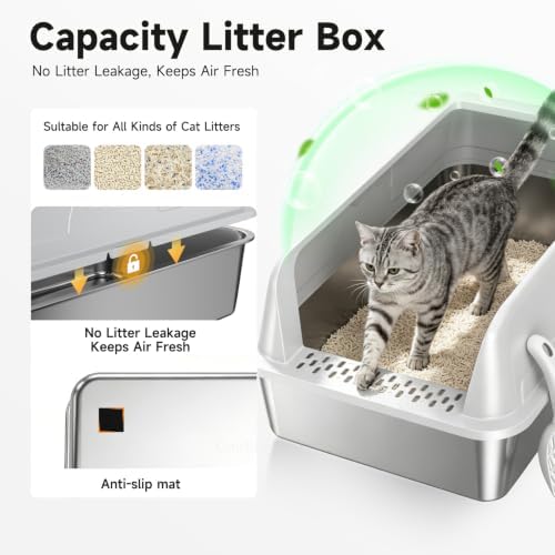 High-Sided Stainless Steel XL Cat Litter Box for Cats - Image 3