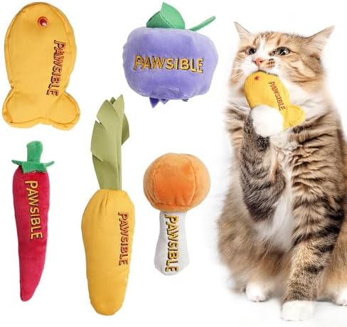 Pawsible 5 Pack Catnip Toys for Indoor Cats - 100% Organic Catnip Filled, No Cotton, Durable Teething Kicker Toys for Kittens, Food-Shaped Plush Chew Toys by Unknown