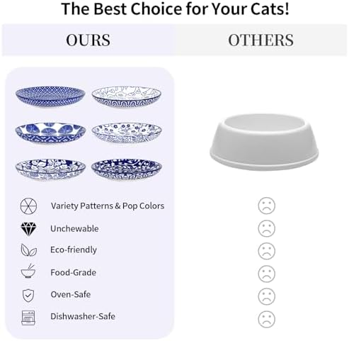 Selamica 6 Inch Ceramic Cat Bowls, Set of 6, Vintage Blue - Image 6