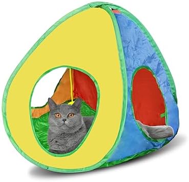Andiker Cat Tent with a PlushBall, Colorful Foldable Polyester Cat Play Tents Match with Most Cat Tubes for Indoor Cats Game, Sleep, 3 Holes Convenient Kitten Nest for Indoor Kitten, Rabbit(Tent S) by Andiker-ServingforYou