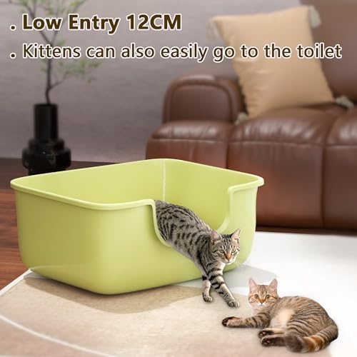 Large Cat Litter Box with High Sides, Open Kitty Litter Boxes Anti-Splashing for Indoor Cat Low Entry Cat Litter Pan for Small and Elderly Cats, Tool-Free Assembly(19.7” * 15.76” * 8.67” Green) - Image 2