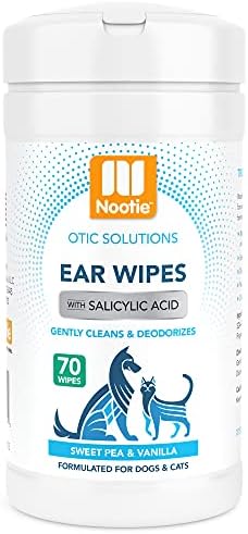 Nootie Ear Wipes for Dogs & Cats with Salicylic Acid - Made in U.S.A. Sweet Pea & Vanilla Scent - 70 Wipes Large Size by Nootie