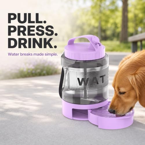 Portable Dog Water Bottle with Travel Bowl, 77 oz/2.2 L, Purple - Image 3